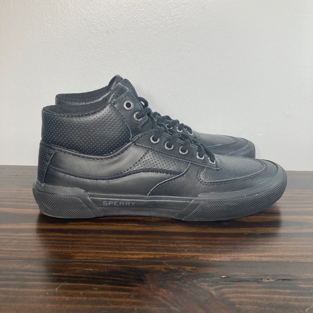 Sperry Soletide Seacycled Mid Black Leather Sneakers Mens Size 7.5